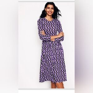 Boden, Puff Sleeve Dress, Purple, Size 8L. NWT